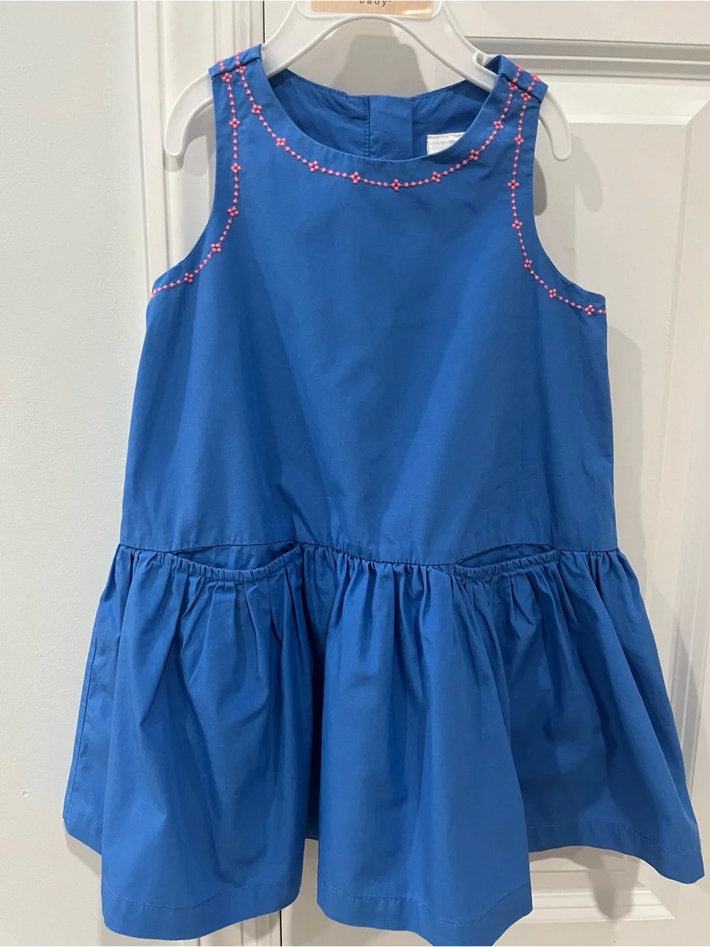Hanna Anderson Play Blue Cotton Dress with Pink Embroidery